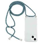 For iPhone 15 Four-Corner Shockproof Transparent TPU Case with Lanyard(Green Blue White)