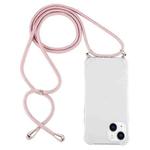 For iPhone 15 Four-Corner Shockproof Transparent TPU Case with Lanyard(Pink)