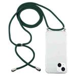 For iPhone 15 Four-Corner Shockproof Transparent TPU Case with Lanyard(Dark Green)