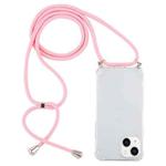 For iPhone 15 Four-Corner Shockproof Transparent TPU Case with Lanyard(Light Pink)