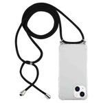 For iPhone 15 Four-Corner Shockproof Transparent TPU Case with Lanyard(Black)