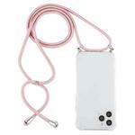 For iPhone 15 Pro Four-Corner Shockproof Transparent TPU Case with Lanyard(Pink)