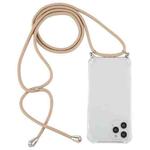 For iPhone 15 Pro Four-Corner Shockproof Transparent TPU Case with Lanyard(Gold)