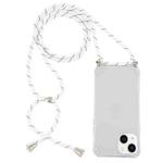For iPhone 15 Plus Four-Corner Shockproof Transparent TPU Case with Lanyard(White Black)