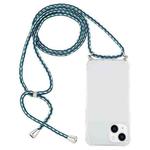 For iPhone 15 Plus Four-Corner Shockproof Transparent TPU Case with Lanyard(Green Blue White)