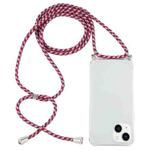 For iPhone 15 Plus Four-Corner Shockproof Transparent TPU Case with Lanyard(Red Grey Yellow)