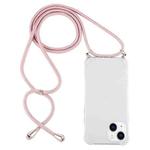 For iPhone 15 Plus Four-Corner Shockproof Transparent TPU Case with Lanyard(Pink)