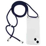 For iPhone 15 Plus Four-Corner Shockproof Transparent TPU Case with Lanyard(Dark Blue)