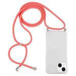 For iPhone 15 Plus Four-Corner Shockproof Transparent TPU Case with Lanyard(Red)