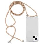 For iPhone 15 Plus Four-Corner Shockproof Transparent TPU Case with Lanyard(Gold)