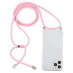 For iPhone 15 Pro Max Four-Corner Shockproof Transparent TPU Case with Lanyard(Light Pink)