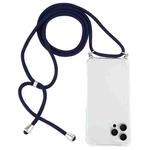 For iPhone 16 Pro Max Four-Corner Shockproof Transparent TPU Case with Lanyard(Dark Blue)