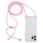 For iPhone 16 Pro Max Four-Corner Shockproof Transparent TPU Case with Lanyard(Light Pink)