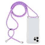 For iPhone 16 Pro Four-Corner Shockproof Transparent TPU Case with Lanyard(Purple)