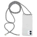 For iPhone 16 Plus Four-Corner Shockproof Transparent TPU Case with Lanyard(Zebra)