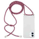 For iPhone 16 Plus Four-Corner Shockproof Transparent TPU Case with Lanyard(Red Grey Yellow)