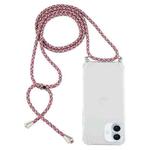 For iPhone 16 Plus Four-Corner Shockproof Transparent TPU Case with Lanyard(Purple Red)