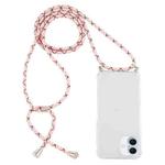 For iPhone 16 Plus Four-Corner Shockproof Transparent TPU Case with Lanyard(Pink Yellow)