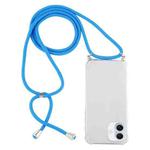 For iPhone 16 Plus Four-Corner Shockproof Transparent TPU Case with Lanyard(Blue)