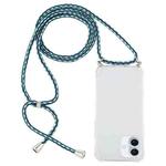 For iPhone 16 Four-Corner Shockproof Transparent TPU Case with Lanyard(Green Blue White)