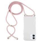 For iPhone 16 Four-Corner Shockproof Transparent TPU Case with Lanyard(Pink)