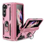 For Samsung Galaxy Z Fold5 Shockproof TPU + PC Phone Case with Protective Strap(Pink)