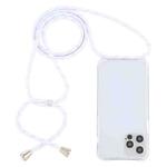 For iPhone 15 Pro Max Transparent Acrylic Airbag Shockproof Phone Protective Case with Lanyard(White Gold)