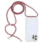 For iPhone 15 Pro Max Transparent Acrylic Airbag Shockproof Phone Protective Case with Lanyard(Red Apricot Grey Rough Grain)