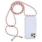 For iPhone 15 Pro Max Transparent Acrylic Airbag Shockproof Phone Protective Case with Lanyard(Pink Apricot Coffee)