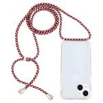 For iPhone 15 Plus Transparent Acrylic Airbag Shockproof Phone Protective Case with Lanyard(Red Apricot Grey Rough Grain)