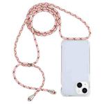 For iPhone 15 Plus Transparent Acrylic Airbag Shockproof Phone Protective Case with Lanyard(Pink Apricot Coffee)