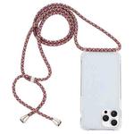 For iPhone 16 Pro Max Transparent Acrylic Airbag Shockproof Phone Protective Case with Lanyard(Red Apricot Grey Fine Lines)