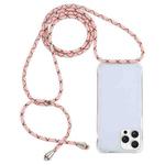 For iPhone 16 Pro Max Transparent Acrylic Airbag Shockproof Phone Protective Case with Lanyard(Pink Apricot Coffee)