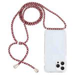 For iPhone 16 Pro Transparent Acrylic Airbag Shockproof Phone Protective Case with Lanyard(Red Apricot Grey Rough Grain)