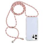 For iPhone 16 Pro Transparent Acrylic Airbag Shockproof Phone Protective Case with Lanyard(Pink Apricot Coffee)