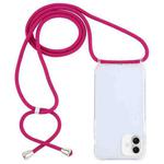 For iPhone 16 Plus Transparent Acrylic Airbag Shockproof Phone Protective Case with Lanyard(Rose Red)