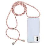 For iPhone 16 Transparent Acrylic Airbag Shockproof Phone Protective Case with Lanyard(Pink Apricot Coffee)