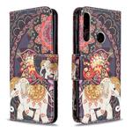 For Huawei Y6P Colored Drawing Pattern Horizontal Flip Leather Case with Holder & Card Slots & Wallet(Flowers and Elephant)