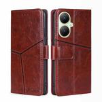 For vivo Y35+ 5G Geometric Stitching Leather Phone Case(Dark Brown)