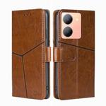 For vivo Y78 5G Geometric Stitching Leather Phone Case(Light Brown)