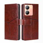 For vivo Y78 5G Geometric Stitching Leather Phone Case(Dark Brown)