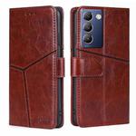 For vivo Y100 5G IDN Geometric Stitching Leather Phone Case(Dark Brown)