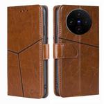 For vivo X100s Geometric Stitching Leather Phone Case(Light Brown)