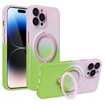 For iPhone 14 Pro Max Gradient TPU MagSafe Holder Phone Case(Pink Green)