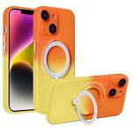 For iPhone 14 Plus MagSafe Holder Gradient TPU Phone Case(Orange Yellow)