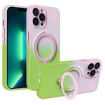 For iPhone 13 Pro Max MagSafe Holder Gradient TPU Phone Case(Pink Green)