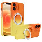 For iPhone 12 MagSafe Holder Gradient TPU Phone Case(Orange Yellow)