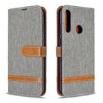 For Huawei Y6P Color Matching Denim Texture Horizontal Flip Leather Case with Holder & Card Slots & Wallet & Lanyard(Grey)