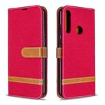 For Huawei Y6P Color Matching Denim Texture Horizontal Flip Leather Case with Holder & Card Slots & Wallet & Lanyard(Red)