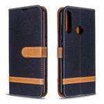 For Huawei Y6P Color Matching Denim Texture Horizontal Flip Leather Case with Holder & Card Slots & Wallet & Lanyard(Black)